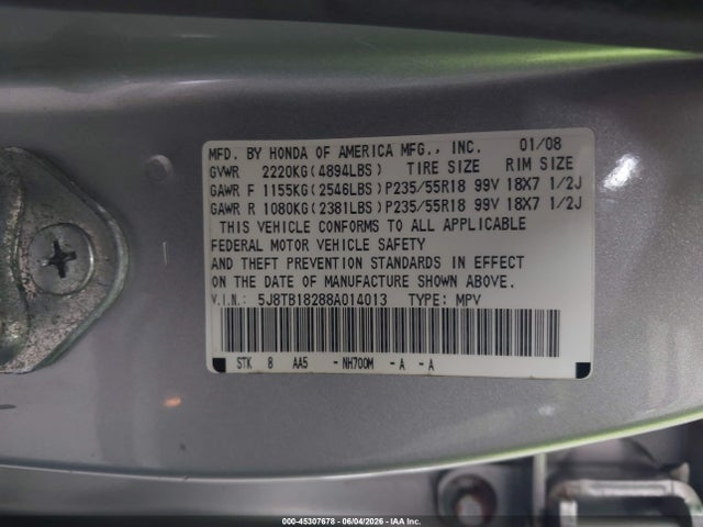 Продажа на аукционе авто 2008 Acura Rdx, vin: 5J8TB18288A014013, номер лота: 45307678