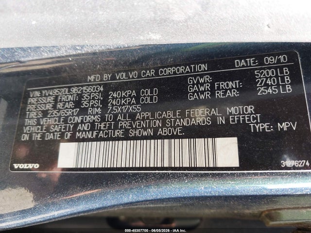 Aukcja sprzedaży 2011 Volvo Xc60 3.2/3.2 R-design, vin: YV4952DL9B2156034, numer aukcji: 45307700