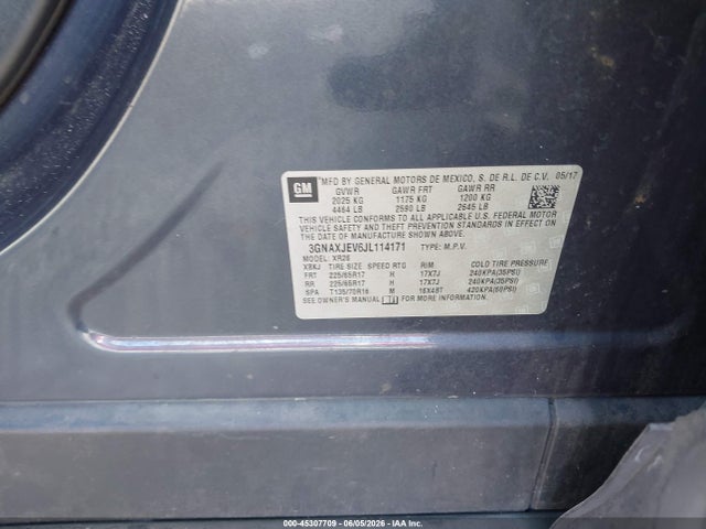 Aukcja sprzedaży 2018 Chevrolet Equinox Lt, vin: 3GNAXJEV6JL114171, numer aukcji: 45307709
