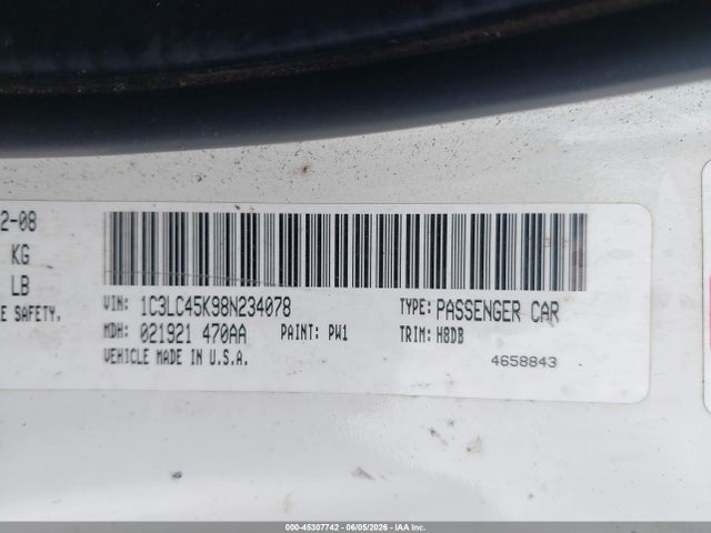 Auction sale of the 2008 Chrysler Sebring Lx, vin: 1C3LC45K98N234078, lot number: 45307742