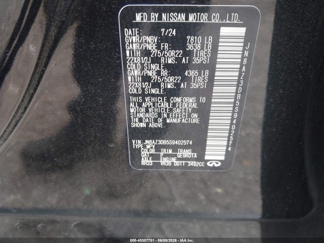 Продажа на аукционе авто 2025 Infiniti Qx80 Sensory Awd, vin: JN8AZ3DB5S9402574, номер лота: 45307751