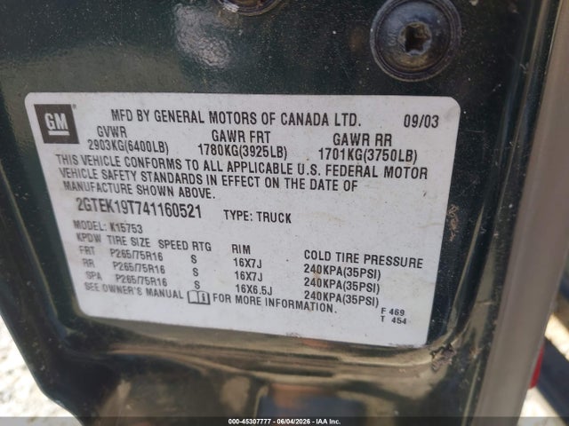 Продажа на аукционе авто 2004 Gmc Sierra 1500 Sle, vin: 2GTEK19T741160521, номер лота: 45307777