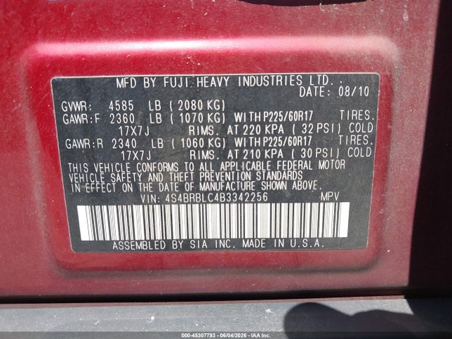 2011 Subaru Outback 2.5i Limited მანქანა იყიდება აუქციონზე, vin: 4S4BRBLC4B3342256, აუქციონის ნომერი: 45307793