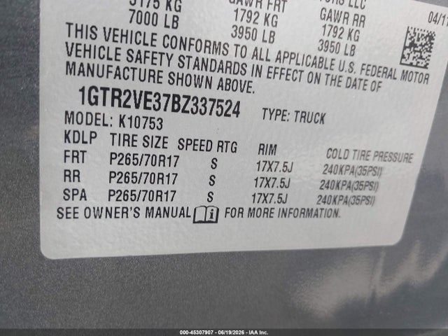 Aukcja sprzedaży 2011 Gmc Sierra 1500 Sle, vin: 1GTR2VE37BZ337524, numer aukcji: 45307907