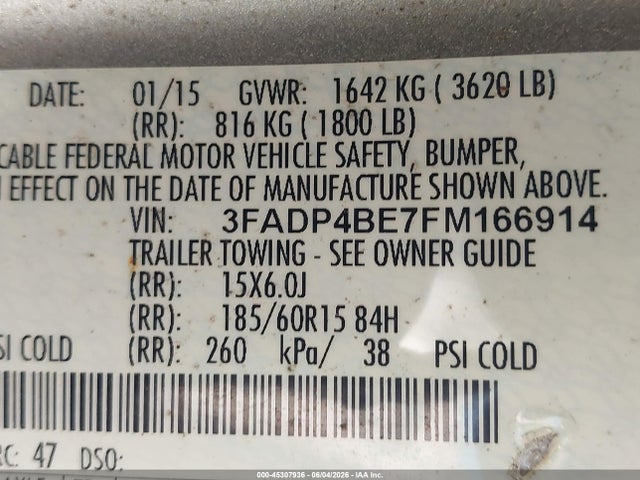 Продажа на аукционе авто 2015 Ford Fiesta Se, vin: 3FADP4BE7FM166914, номер лота: 45307936