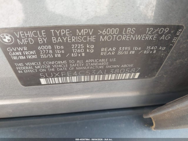 Aukcja sprzedaży 2010 Bmw X5 Xdrive30i, vin: 5UXFE4C53AL380587, numer aukcji: 45307964