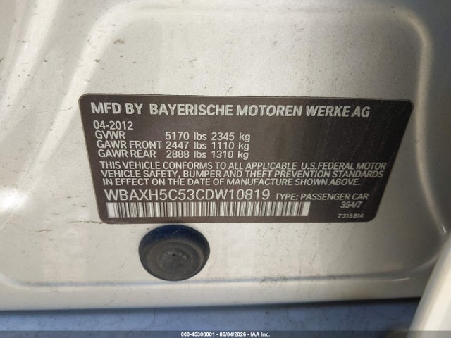 2012 Bmw 528i Xdrive მანქანა იყიდება აუქციონზე, vin: WBAXH5C53CDW10819, აუქციონის ნომერი: 45308001