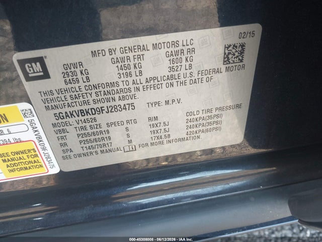 Aukcja sprzedaży 2015 Buick Enclave Leather, vin: 5GAKVBKD9FJ283475, numer aukcji: 45308008