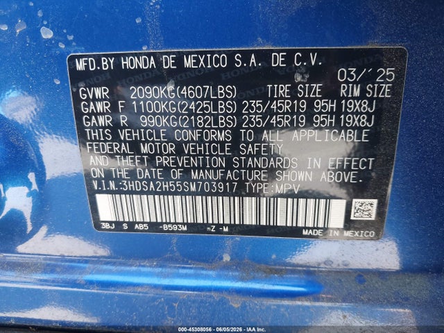 45308056 :رقم المزاد ، 3HDSA2H55SM703917 vin ، 2025 Acura Adx A-spec مزاد بيع