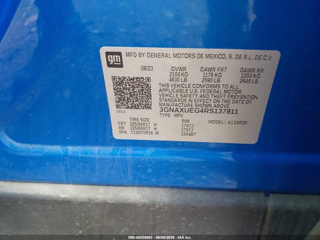 45308063 :رقم المزاد ، 3GNAXUEG4RS137811 vin ، 2024 Chevrolet Equinox Awd Lt مزاد بيع