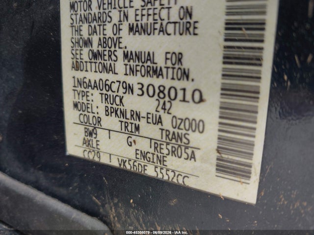 Продажа на аукционе авто 2009 Nissan Titan Xe, vin: 1N6AA06C79N308010, номер лота: 45308079