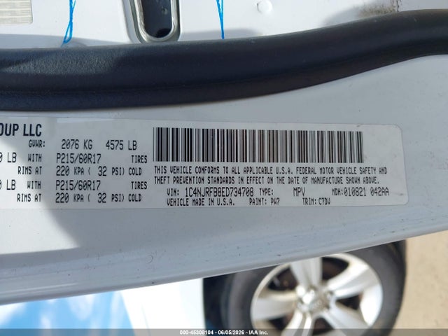 2014 Jeep Patriot Latitude მანქანა იყიდება აუქციონზე, vin: 1C4NJRFB8ED734708, აუქციონის ნომერი: 45308104