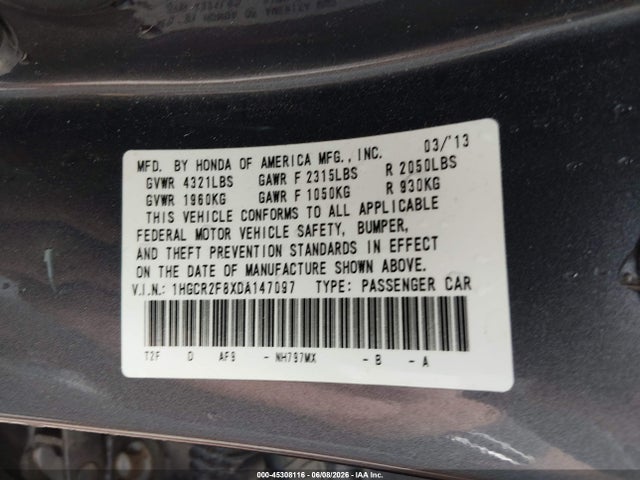 2013 Honda Accord Ex-l მანქანა იყიდება აუქციონზე, vin: 1HGCR2F8XDA147097, აუქციონის ნომერი: 45308116