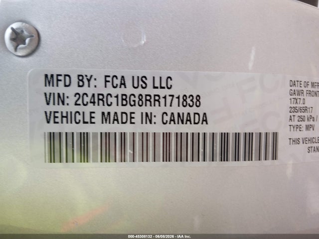 45308132 :رقم المزاد ، 2C4RC1BG8RR171838 vin ، 2024 Chrysler Pacifica Touring L مزاد بيع