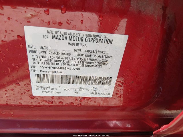 Aukcja sprzedaży 2009 Mazda Mazda6 I Grand Touring, vin: 1YVHP82A895M30789, numer aukcji: 45308136