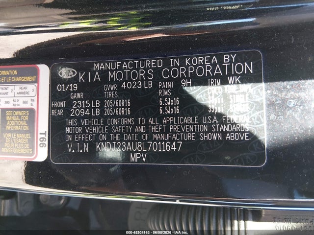 2020 Kia Soul S მანქანა იყიდება აუქციონზე, vin: KNDJ23AU8L7011647, აუქციონის ნომერი: 45308163