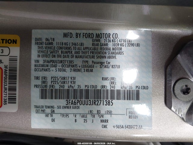 3FA6P0UU3JR271385 Ford Fusion Hybrid S