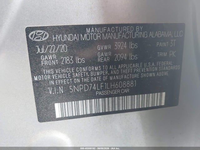 Hyundai ELANTRA SE 2020 5NPD74LF1LH608881 Image 9