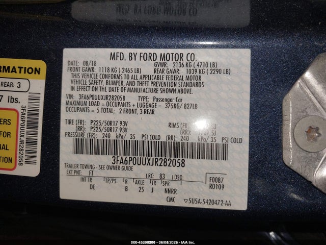 Ford Fusion Hybrid S 2018 3FA6P0UUXJR282058 Image 9