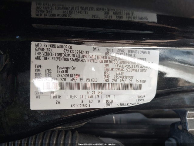 2014 Ford Focus Titanium მანქანა იყიდება აუქციონზე, vin: 1FADP3N21EL426400, აუქციონის ნომერი: 45308215