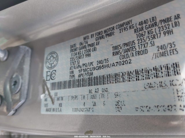 Aukcja sprzedaży 2017 Ford Escape Se, vin: 1FMCU9G95HUA70202, numer aukcji: 45308269