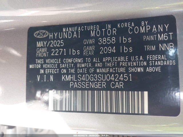 Aukcja sprzedaży 2025 Hyundai Elantra Sel Convenience, vin: KMHLS4DG3SU042451, numer aukcji: 45308279