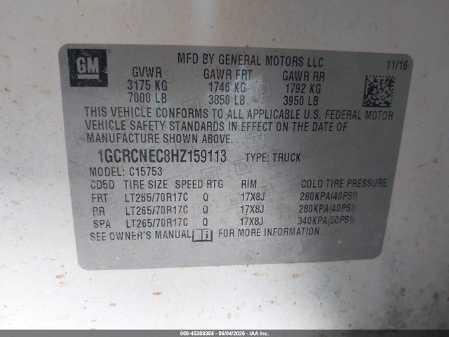 1GCRCNEC8HZ159113 Chevrolet Silverado 1500 Wt