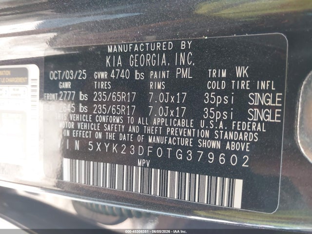 45308351 :رقم المزاد ، 5XYK23DF0TG379602 vin ، 2026 Kia Sportage Lx مزاد بيع