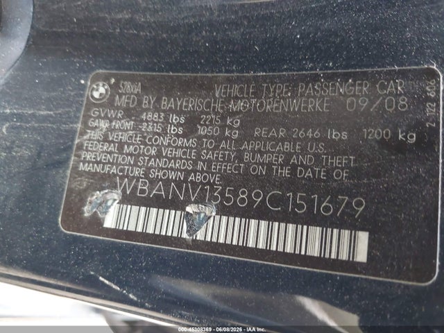 Продаж на аукціоні авто 2009 Bmw 528i Xdrive, vin: WBANV13589C151679, номер лоту: 45308369