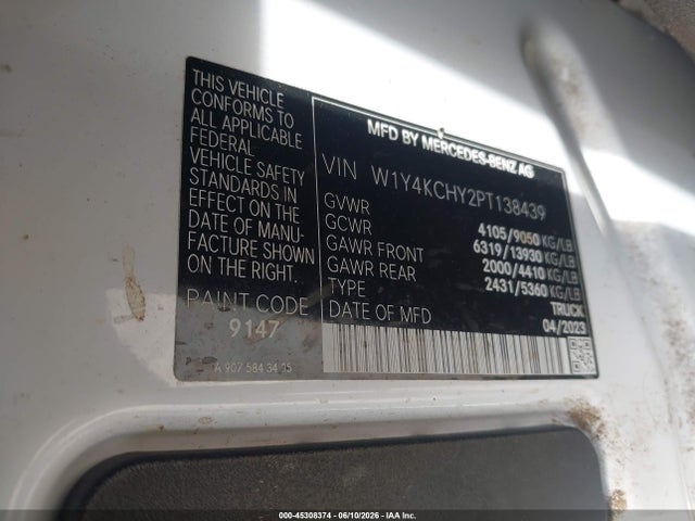 45308374 :رقم المزاد ، W1Y4KCHY2PT138439 vin ، 2023 Mercedes-benz Sprinter 2500 High Roof 4-cyl Diesel مزاد بيع