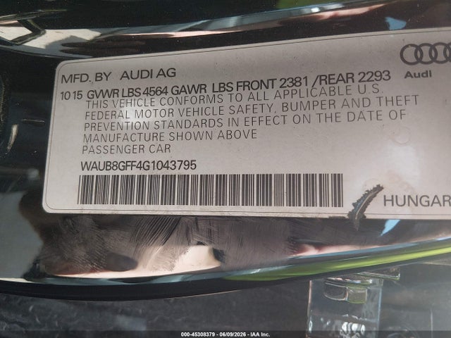 Продажа на аукционе авто 2016 Audi A3 2.0t Premium, vin: WAUB8GFF4G1043795, номер лота: 45308379