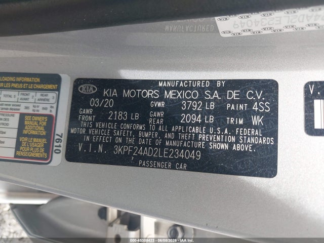 Aukcja sprzedaży 2020 Kia Forte Lxs, vin: 3KPF24AD2LE234049, numer aukcji: 45308423