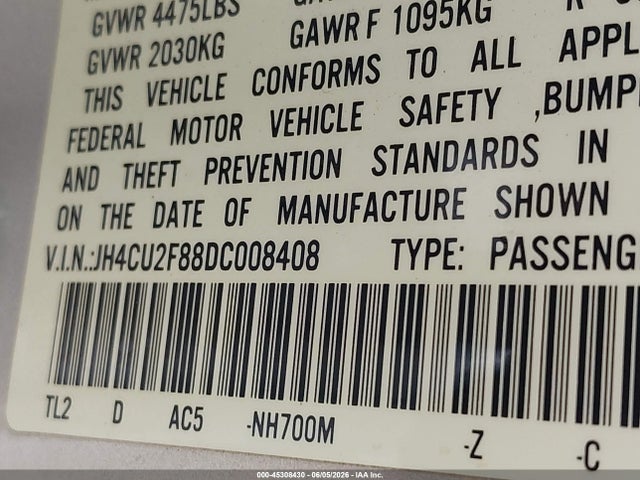 2013 Acura Tsx 2.4 მანქანა იყიდება აუქციონზე, vin: JH4CU2F88DC008408, აუქციონის ნომერი: 45308430