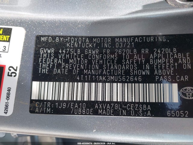 4T1T11AK3MU562646 Toyota CAMRY SE