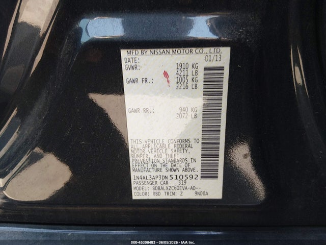Aukcja sprzedaży 2013 Nissan Altima 2.5 Sl, vin: 1N4AL3AP3DN510592, numer aukcji: 45308483