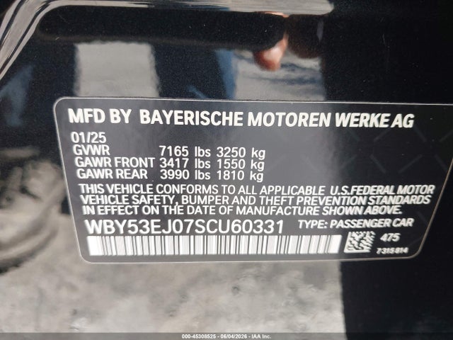 WBY53EJ07SCU60331 BMW I7 Xdrive60