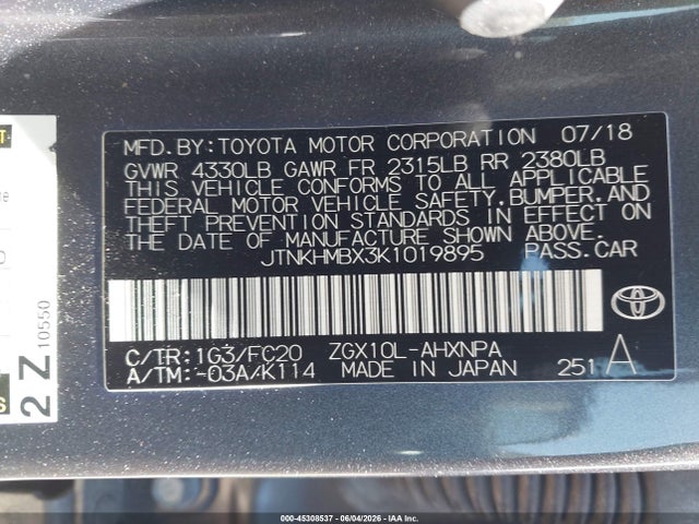 Продажа на аукционе авто 2019 Toyota C-hr Le, vin: JTNKHMBX3K1019895, номер лота: 45308537