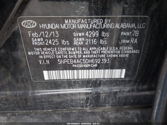 Продаж на аукціоні авто 2013 Hyundai Sonata Gls, vin: 5NPEB4AC5DH692393, номер лоту: 45308578