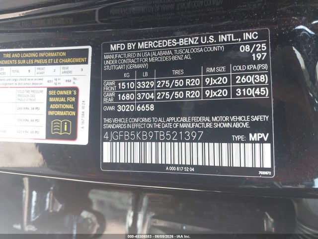 45308583 :رقم المزاد ، 4JGFB5KB9TB521397 vin ، 2026 Mercedes-benz Gle 450 4matic مزاد بيع