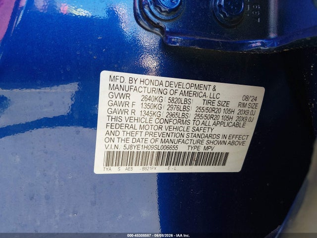 45308587 :رقم المزاد ، 5J8YE1H09SL006655 vin ، 2025 Acura Mdx A-spec مزاد بيع