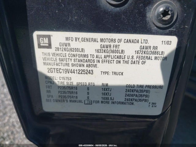 Продажа на аукционе авто 2004 Gmc Sierra 1500 Sle, vin: 2GTEC19V441225243, номер лота: 45308604