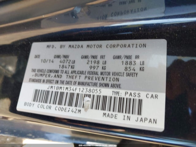 2015 Mazda Mazda3 S Grand Touring მანქანა იყიდება აუქციონზე, vin: JM1BM1M34F1238055, აუქციონის ნომერი: 45308611