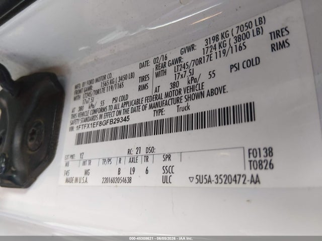 Продажа на аукционе авто 2016 Ford F-150 Xl, vin: 1FTFX1EF8GFB29345, номер лота: 45308621