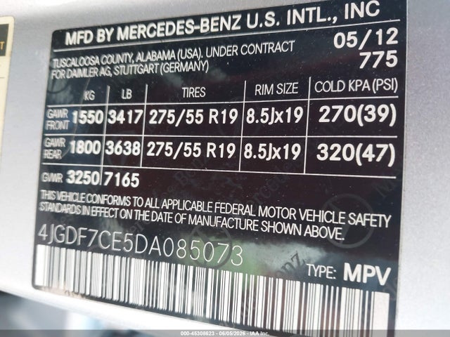 45308623 :رقم المزاد ، 4JGDF7CE5DA085073 vin ، 2013 Mercedes-benz Gl 450 4matic مزاد بيع
