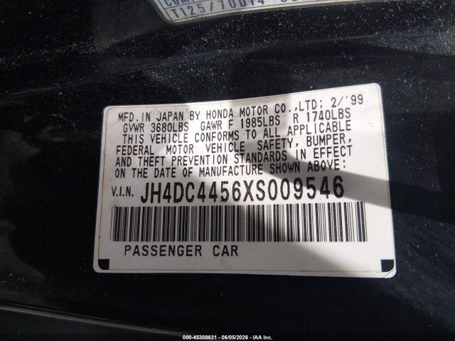 45308631 :رقم المزاد ، JH4DC4456XS009546 vin ، 1999 Acura Integra Ls مزاد بيع