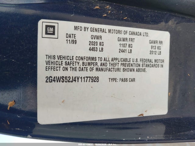 45308637 :رقم المزاد ، 2G4WS52J4Y1177928 vin ، 2000 Buick Century Custom مزاد بيع