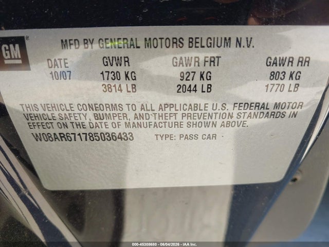 45308680 :رقم المزاد ، W08AR671785036433 vin ، 2008 Saturn Astra Xe مزاد بيع