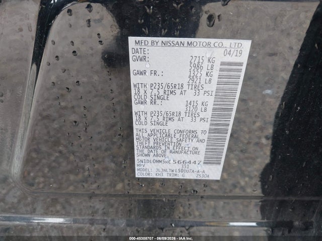 Продаж на аукціоні авто 2019 Infiniti Qx60 Luxe, vin: 5N1DL0MM5KC566447, номер лоту: 45308707
