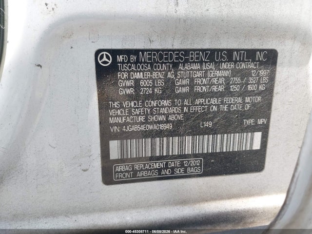 Aukcja sprzedaży 1998 Mercedes-benz Ml 320 Classic, vin: 4JGAB54E0WA018949, numer aukcji: 45308711