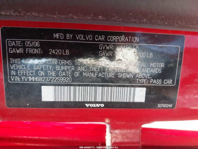 2007 Volvo S40 T5 მანქანა იყიდება აუქციონზე, vin: YV1MH682372259920, აუქციონის ნომერი: 45308773